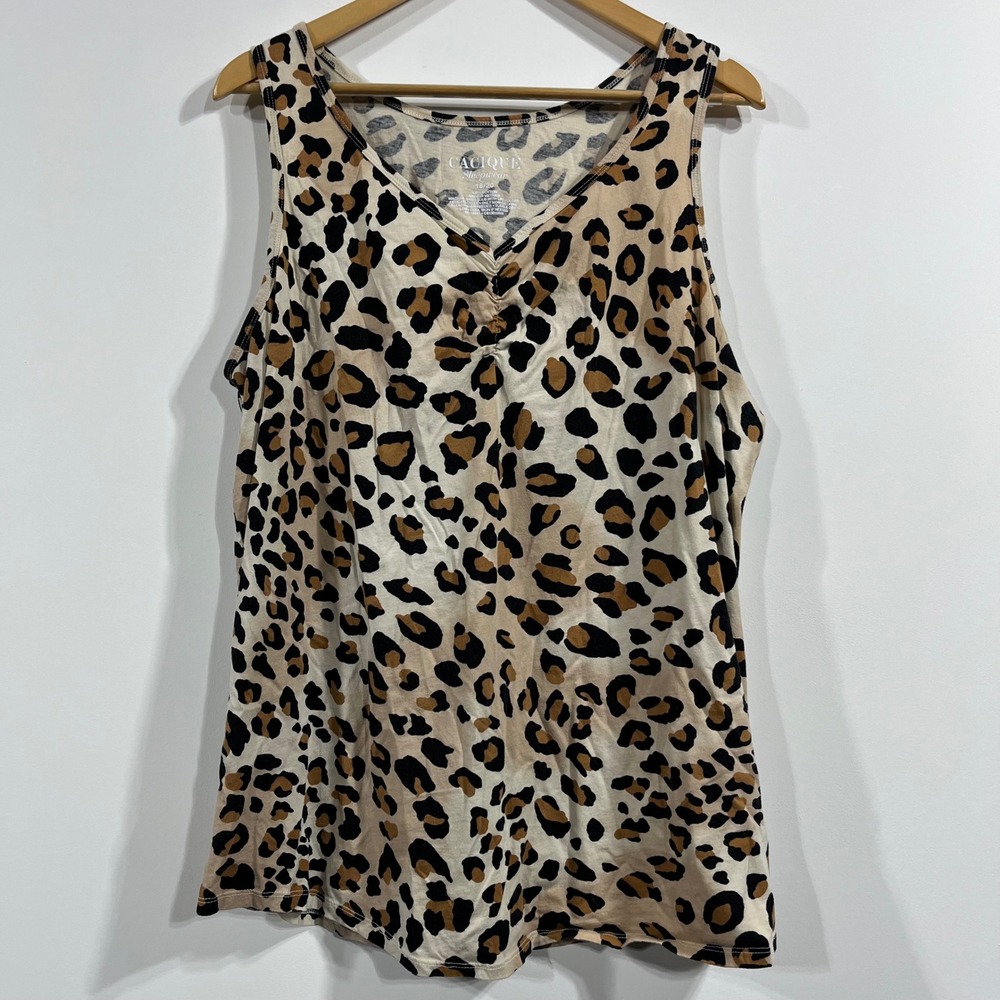 Cacique Sleep Babydoll Tank Top Womens 18 20 Leopard Animal Cotton V-Neck Pajama